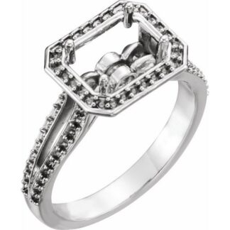 14K X1 White 6x4 mm Emerald Halo-Style Engagement Ring Mounting