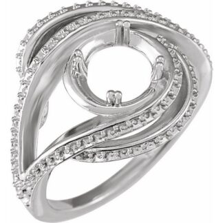 14kt X1 White 7 mm Round Accented Engagement Ring Mounting