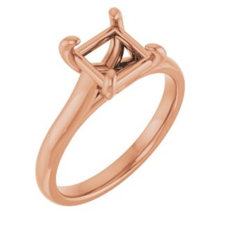 18K Rose 6.5x6.5 mm Square Solitaire Engagement Ring Mounting
