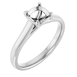 18K White 6x6 mm Cushion Solitaire Engagement Ring Mounting