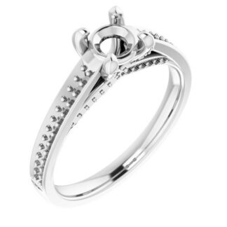 14K X1 White 5.2 mm Round Accented Engagement Ring Mounting