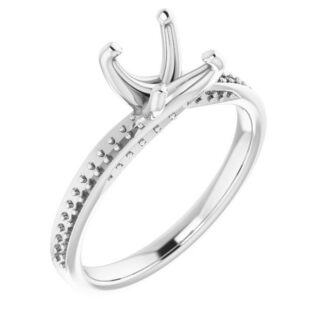 18K White 7.4 mm Round Accented Engagement Ring Mounting
