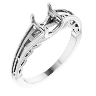 18K White 5x5 mm Square Channel-Set Engagement Ring Mounting