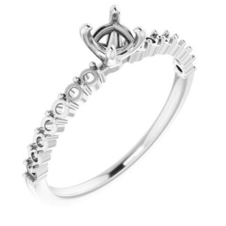 14K X1 White 4.1 mm Round Accented Engagement Ring Mounting