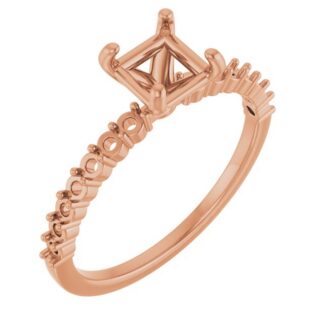 18K Rose 5x5 mm Square Accented Engagement Ring Mounting