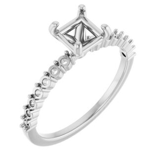 14K X1 White 5x5 mm Square Accented Engagement Ring Mounting