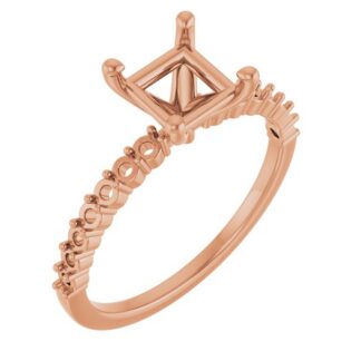 18K Rose 5.5x5.5 mm Square Accented Engagement Ring Mounting
