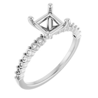 14K X1 White 5.5x5.5 mm Square Accented Engagement Ring Mounting