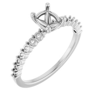 18K White 7x5 mm Oval Accented Engagement Ring Mounting