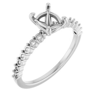 18K White 8x6 mm Oval Accented Engagement Ring Mounting