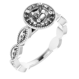 14K X1 White 5.2 mm Round Halo-Style Engagement Ring Mounting