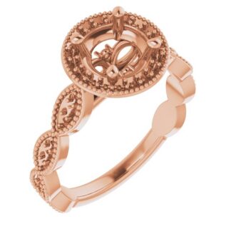 18K Rose 6.5 mm Round Halo-Style Engagement Ring Mounting
