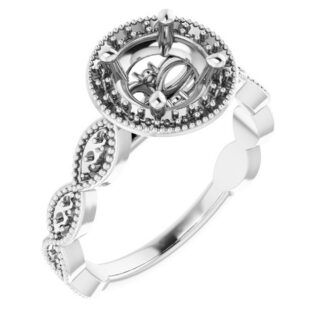 18K White 6.5 mm Round Halo-Style Engagement Ring Mounting