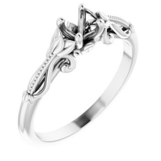 14K X1 White 4.1 mm Round Sculptural-Inspired Engagement Ring Mounting