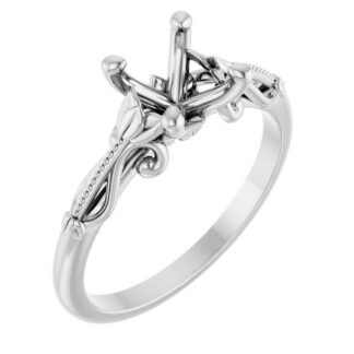 18K White 7 mm Round Sculptural-Inspired Engagement Ring Mounting