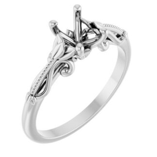 18K White 7x5 mm Oval Sculptural-Inspired Engagement Ring Mounting