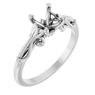 18K White 8x6 mm Oval Sculptural-Inspired Engagement Ring Mounting