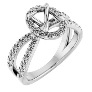 18K White 8x6 mm Oval French-Set Engagement Ring Mounting