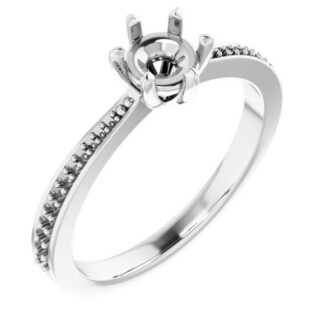 14K X1 White 5.2 mm Round Accented Engagement Ring Mounting