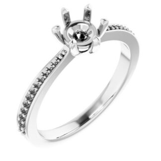 14K X1 White 5.8 mm Round Accented Engagement Ring Mounting
