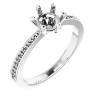 14K X1 White 6.5 mm Round Accented Engagement Ring Mounting