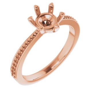 18K Rose 7 mm Round Accented Engagement Ring Mounting
