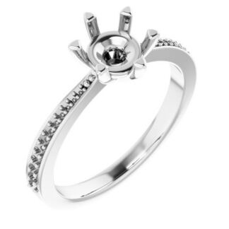 18K White 7 mm Round Accented Engagement Ring Mounting