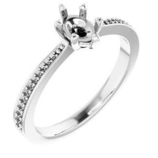 18K White 6x4 mm Oval Accented Engagement Ring Mounting