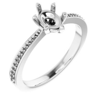 18K White 7x5 mm Oval Accented Engagement Ring Mounting