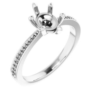 18K White 8x6 mm Oval Accented Engagement Ring Mounting