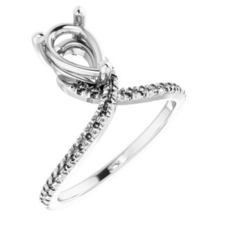 18K White 9x6 mm Pear French-set Engagement Ring Mounting
