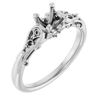 14K X1 White 5.2 mm Round Sculptural-Inspired Engagement Ring Mounting