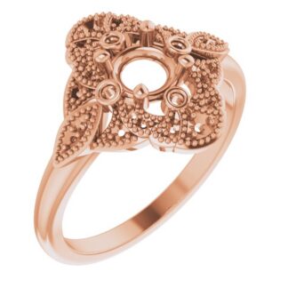 18K Rose 5.2 mm Round Vintage-Inspired Engagement Ring Mounting
