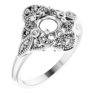 14K X1 White 5.8 mm Round Vintage-Inspired Engagement Ring Mounting