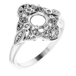 18K White 6.5 mm Round Vintage-Inspired Engagement Ring Mounting
